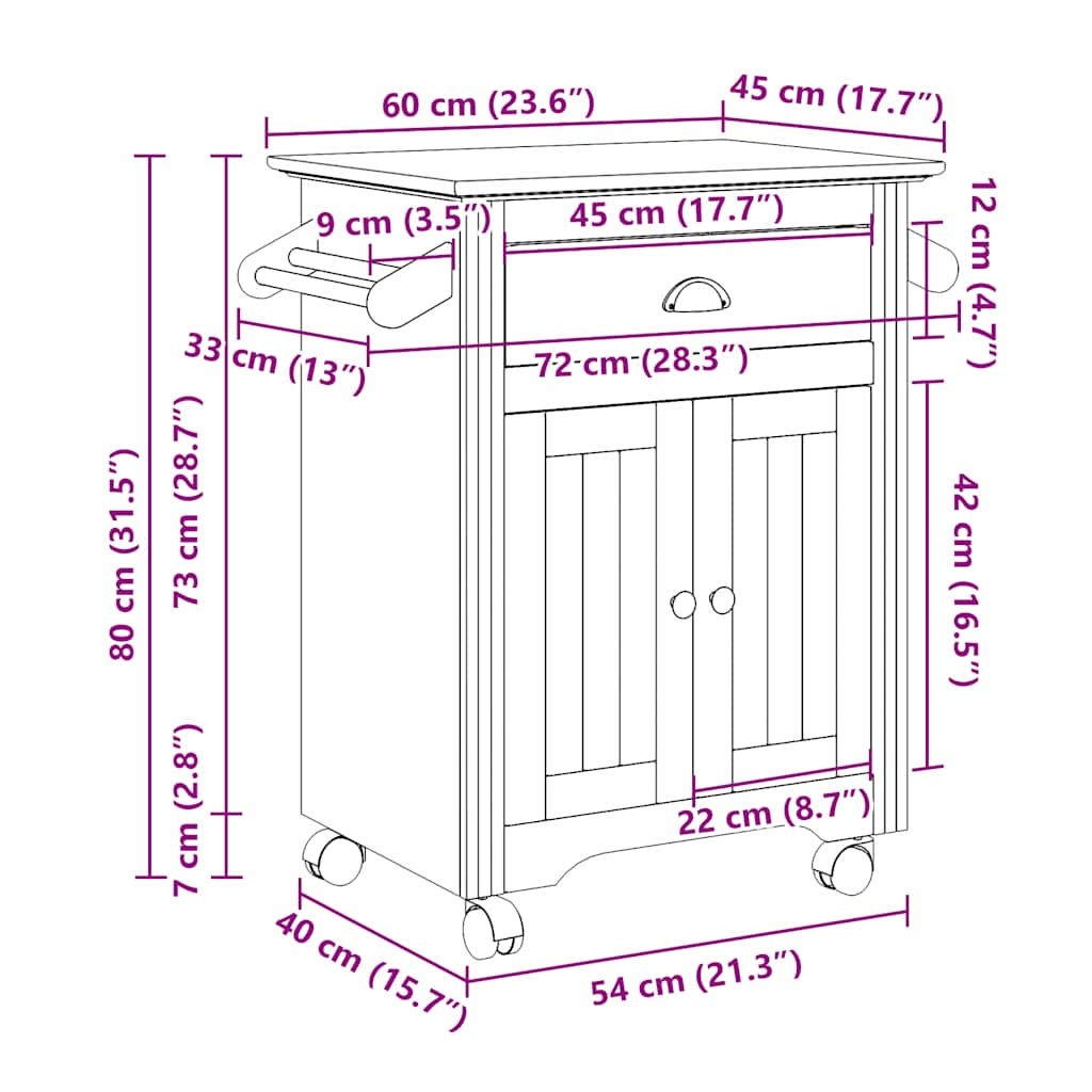 Chariot de cuisine BODO blanc 72x45x80 cm Dessertes vidaXL   