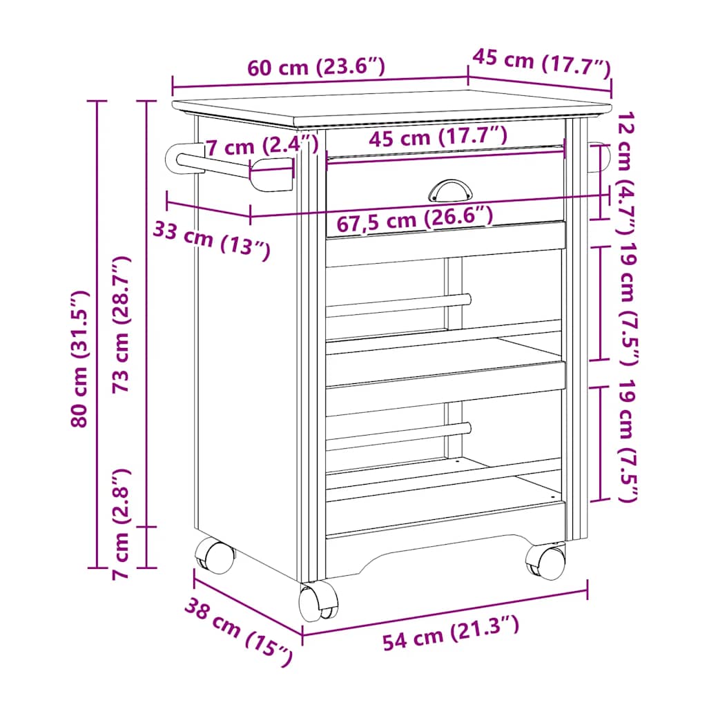 Chariot de cuisine BODO blanc 67,5x45x80 cm Dessertes vidaXL   