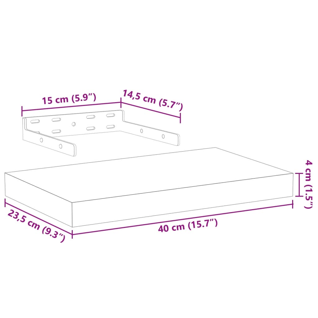 Étagères flottantes 2 pcs 40x23,5x4 cm bois d'ingénierie Étagères murales & corniches vidaXL   