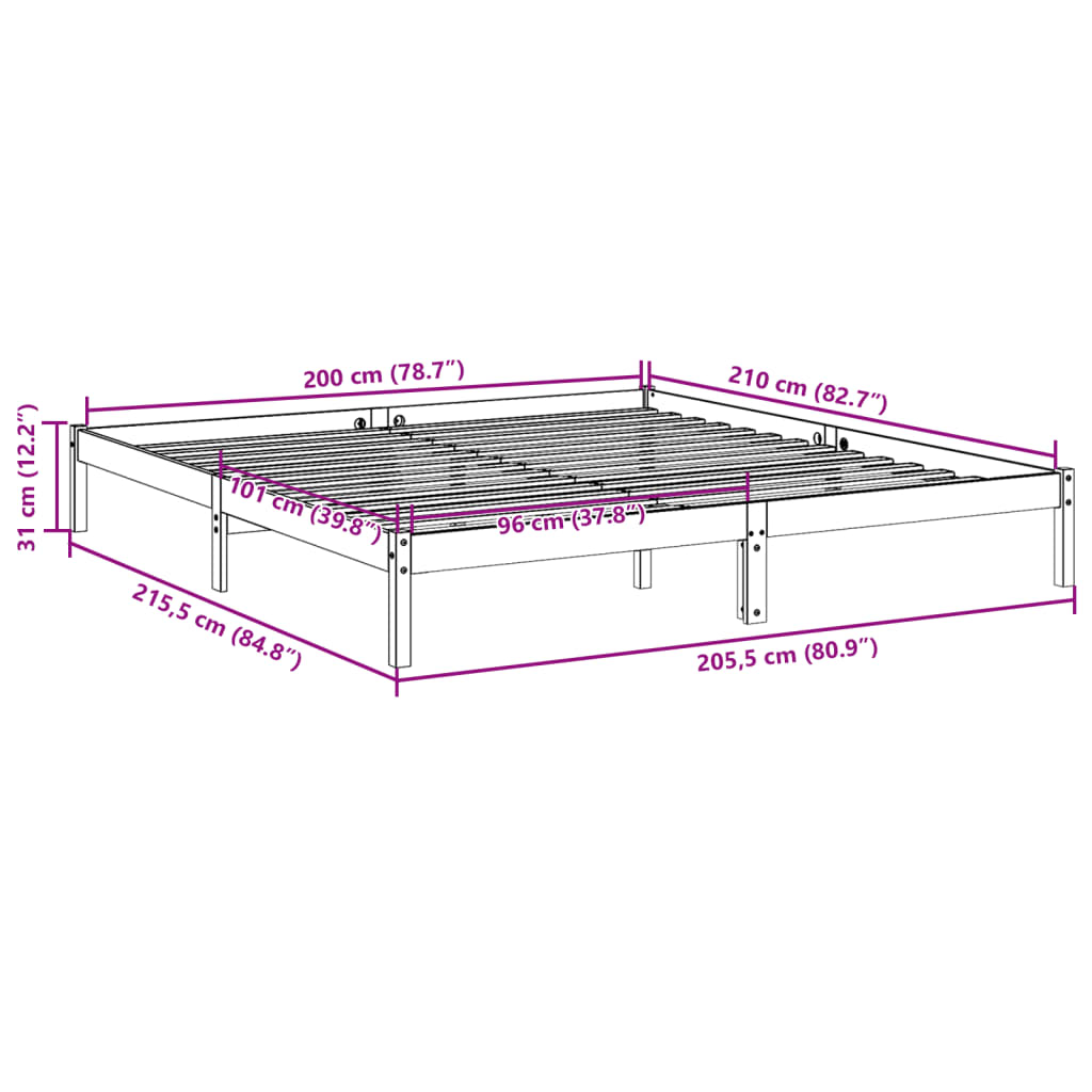 Cadre de lit extra long sans matelas 200x210 cm bois massif pin Lits & cadres de lit vidaXL   