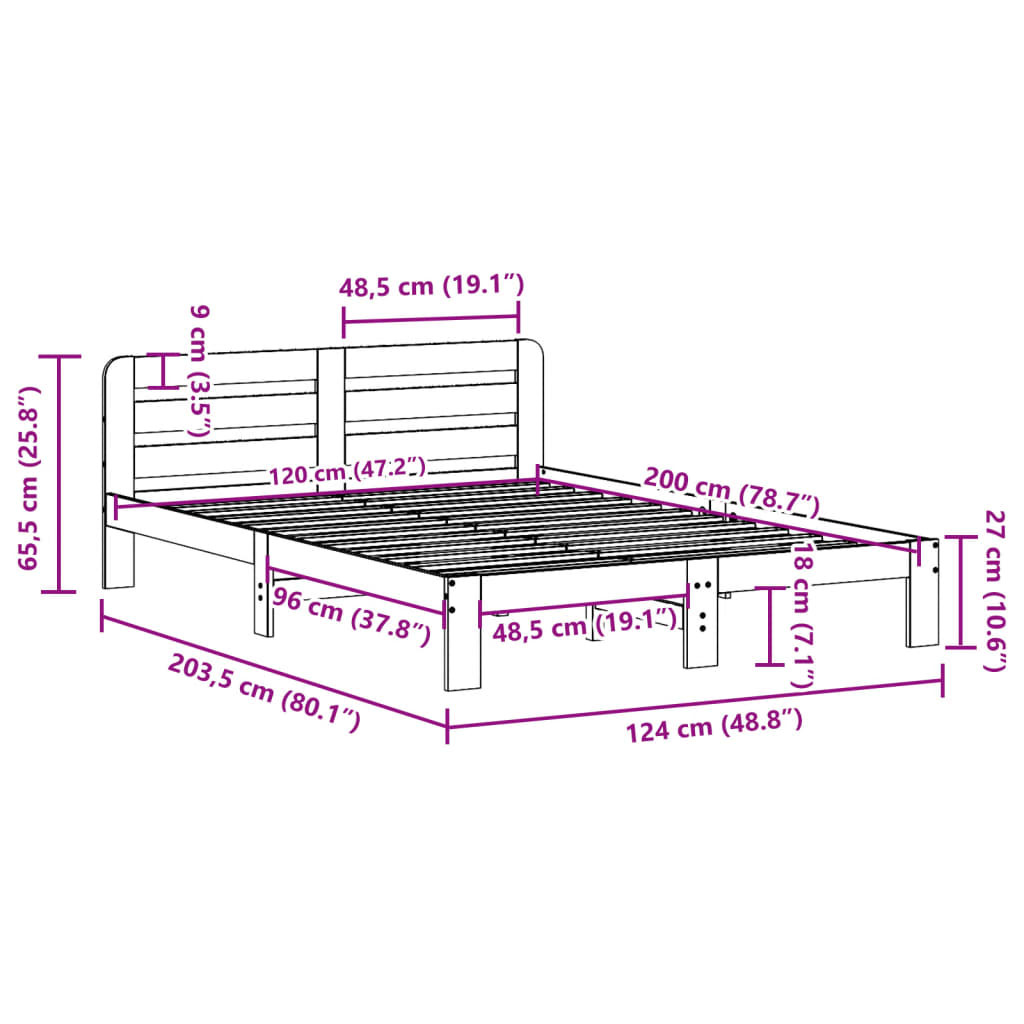 Cadre de lit sans matelas 120x200 cm bois de pin massif Lits & cadres de lit vidaXL   