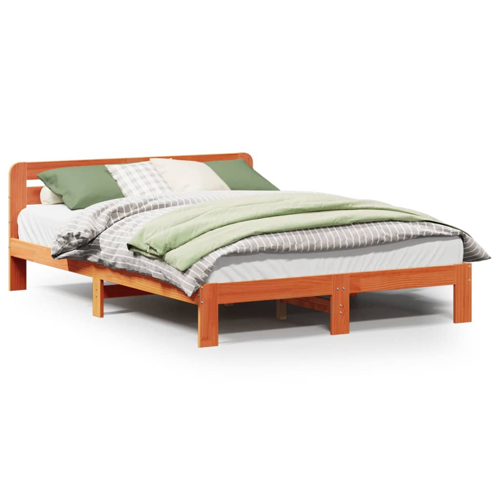 Cadre de lit sans matelas cire marron 140x200cm bois pin massif Lits & cadres de lit vidaXL   