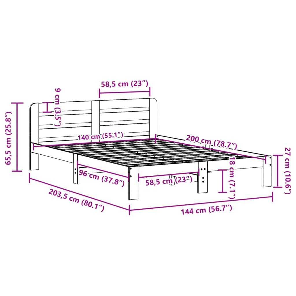 Cadre de lit sans matelas cire marron 140x200cm bois pin massif Lits & cadres de lit vidaXL   