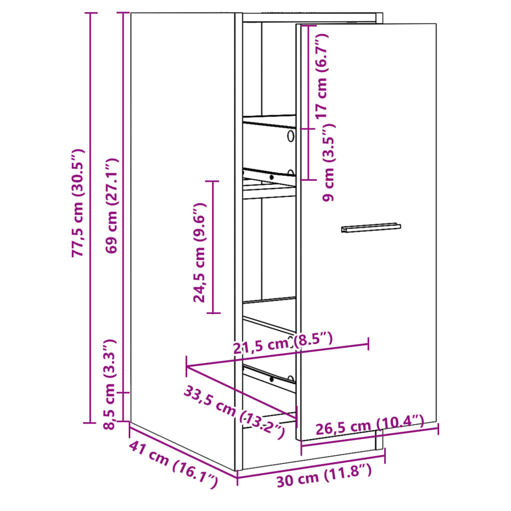 Armoire d'apothicaire noir 30x41x77,5 cm bois d'ingénierie Casiers & armoires de rangement vidaXL   