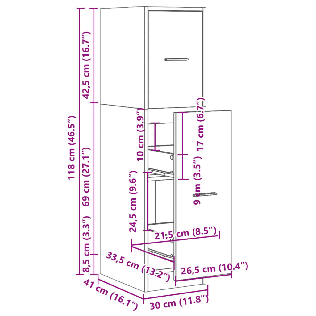 Armoire d'apothicaire noir 30x41x118 cm bois d'ingénierie Casiers & armoires de rangement vidaXL   