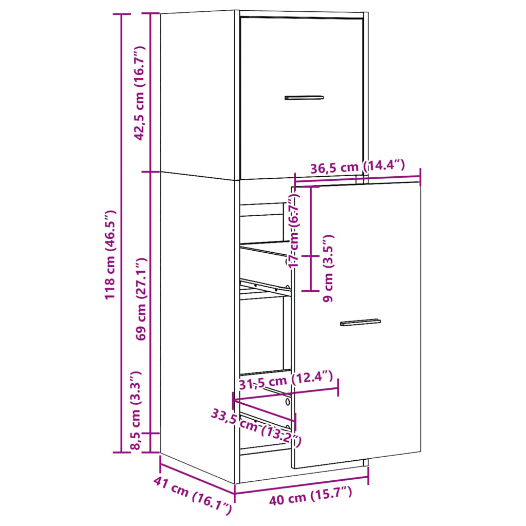 Armoire d'apothicaire vieux bois 40x41x118 cm bois d'ingénierie Casiers & armoires de rangement vidaXL   