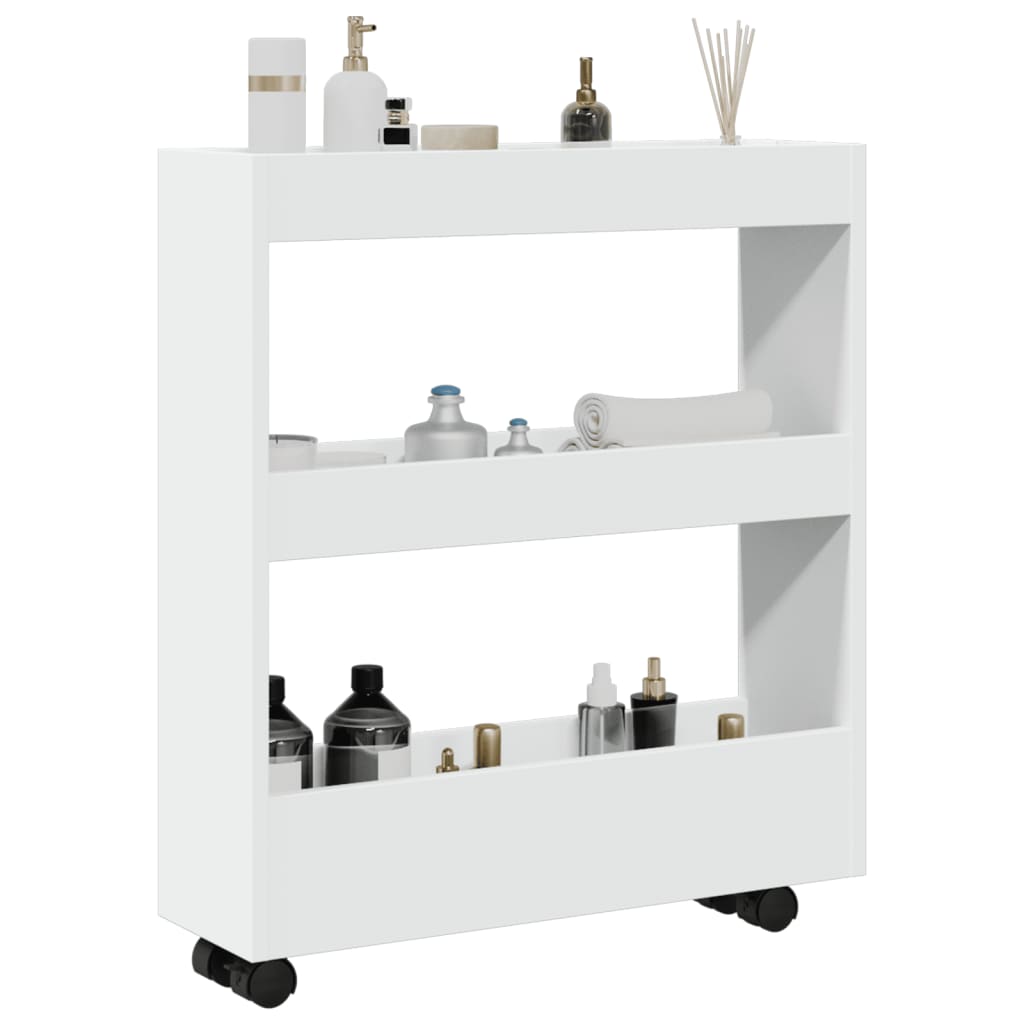 Chariot de rangement étroit 3 niveaux blanc bois d'ingénierie - Xios Store SNC