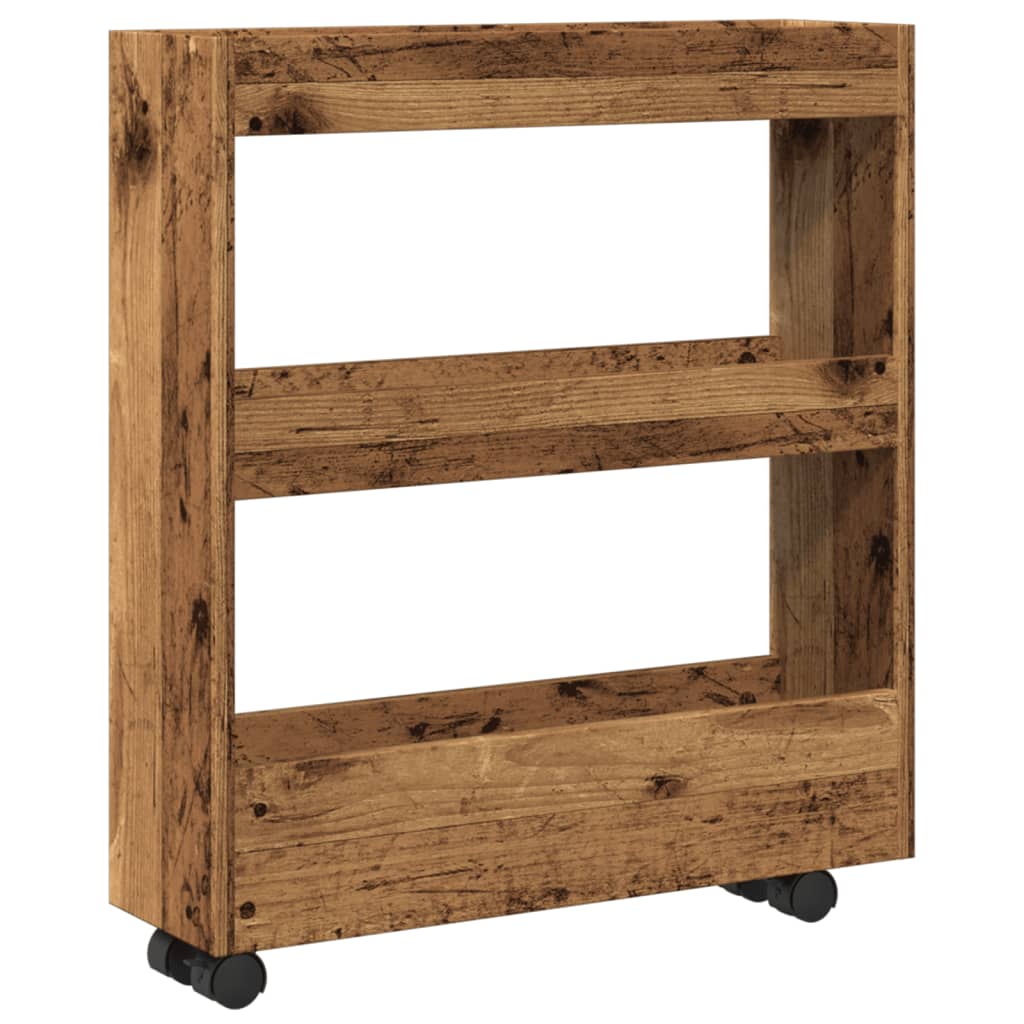 Chariot de rangement étroit 3 niveaux vieux bois - Xios Store SNC