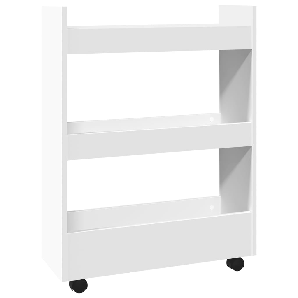 Chariot de rangement étroit 3 niveaux blanc bois d'ingénierie - Xios Store SNC