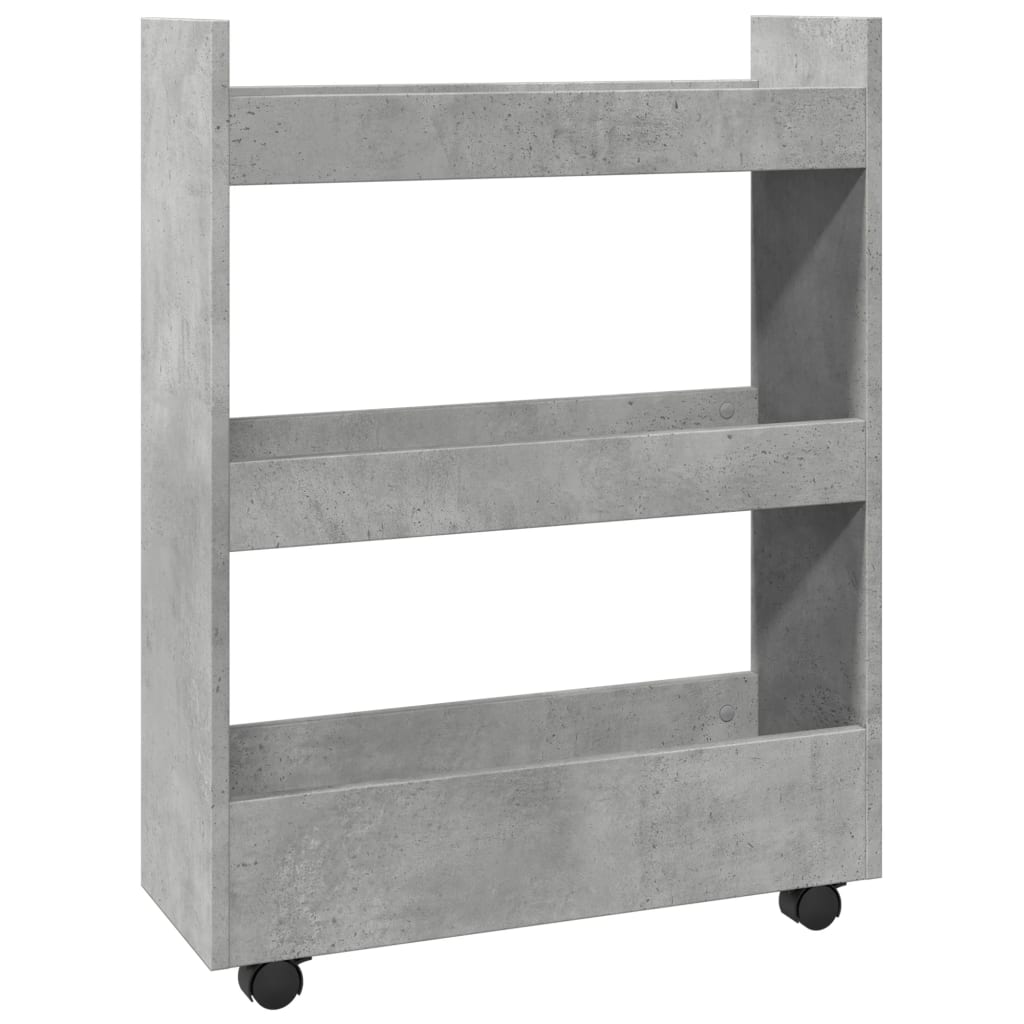 Chariot de rangement étroit 3 niveaux gris béton - Xios Store SNC