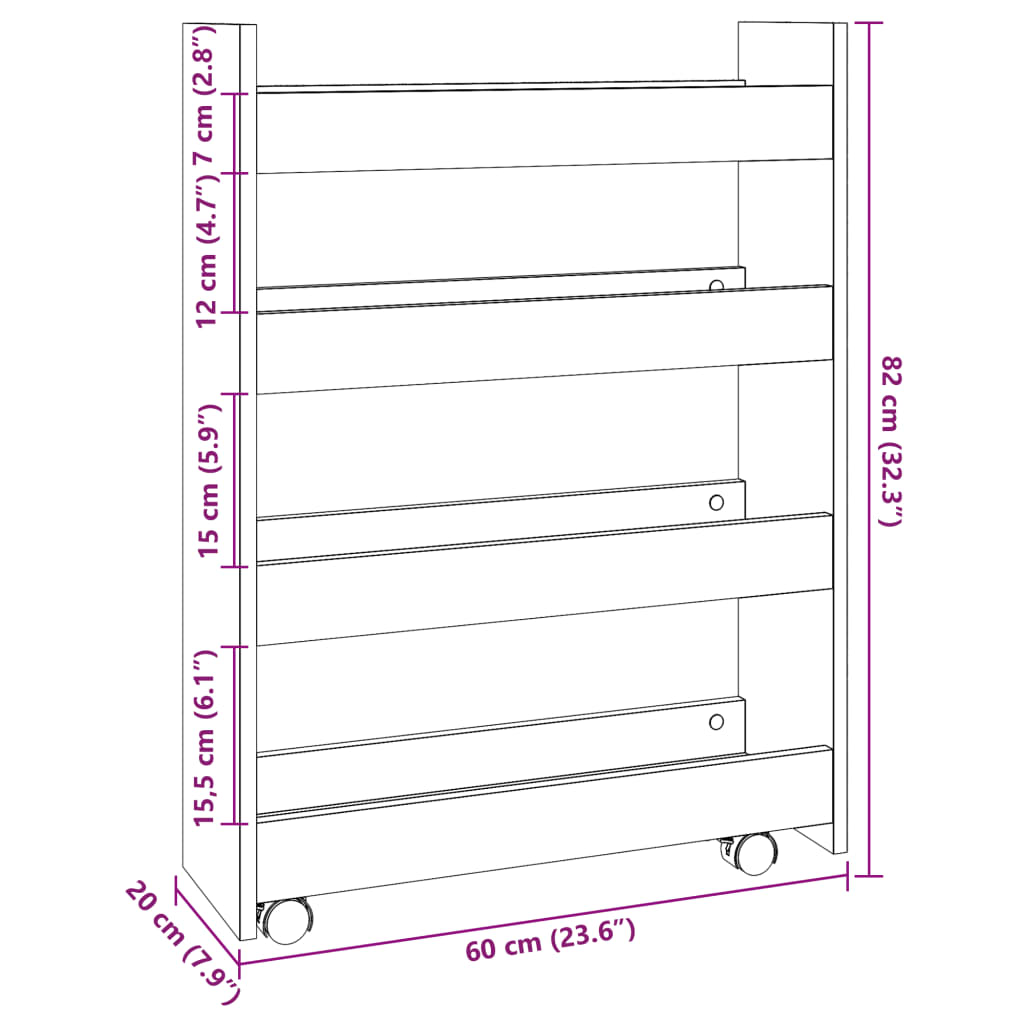 Chariot de rangement étroit 4 niveaux blanc bois d'ingénierie Dessertes vidaXL   