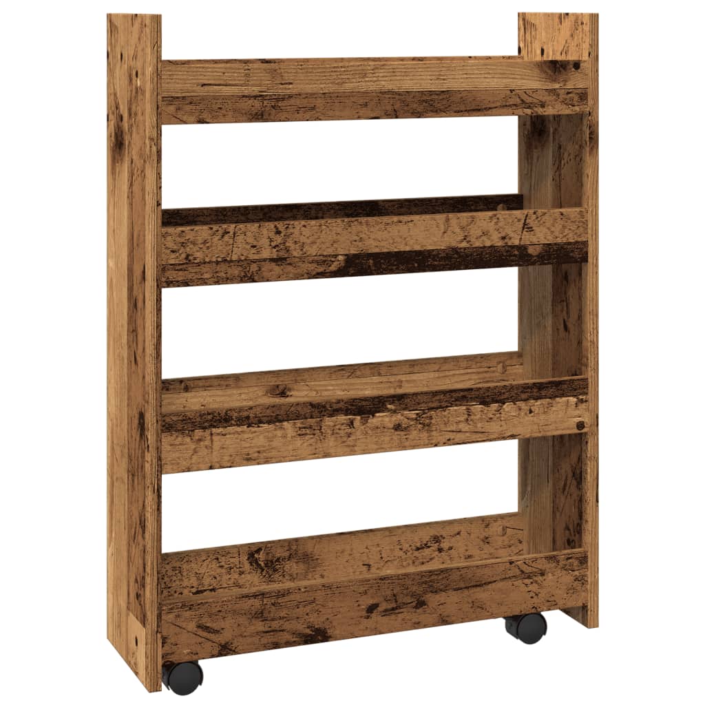 Chariot de rangement étroit 4 niveaux vieux bois - Xios Store SNC