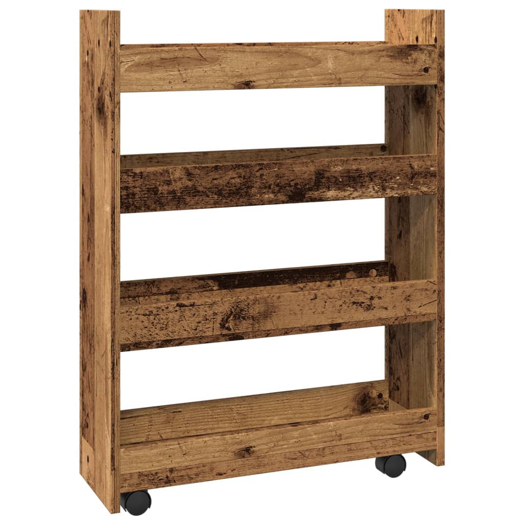 Chariot de rangement étroit 4 niveaux vieux bois - Xios Store SNC