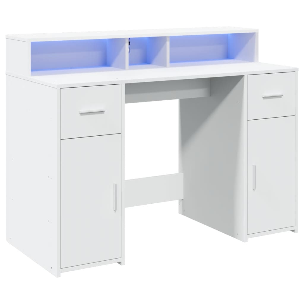 Bureau avec lumières LED blanc 120x55x91 cm bois d'ingénierie Bureaux vidaXL   