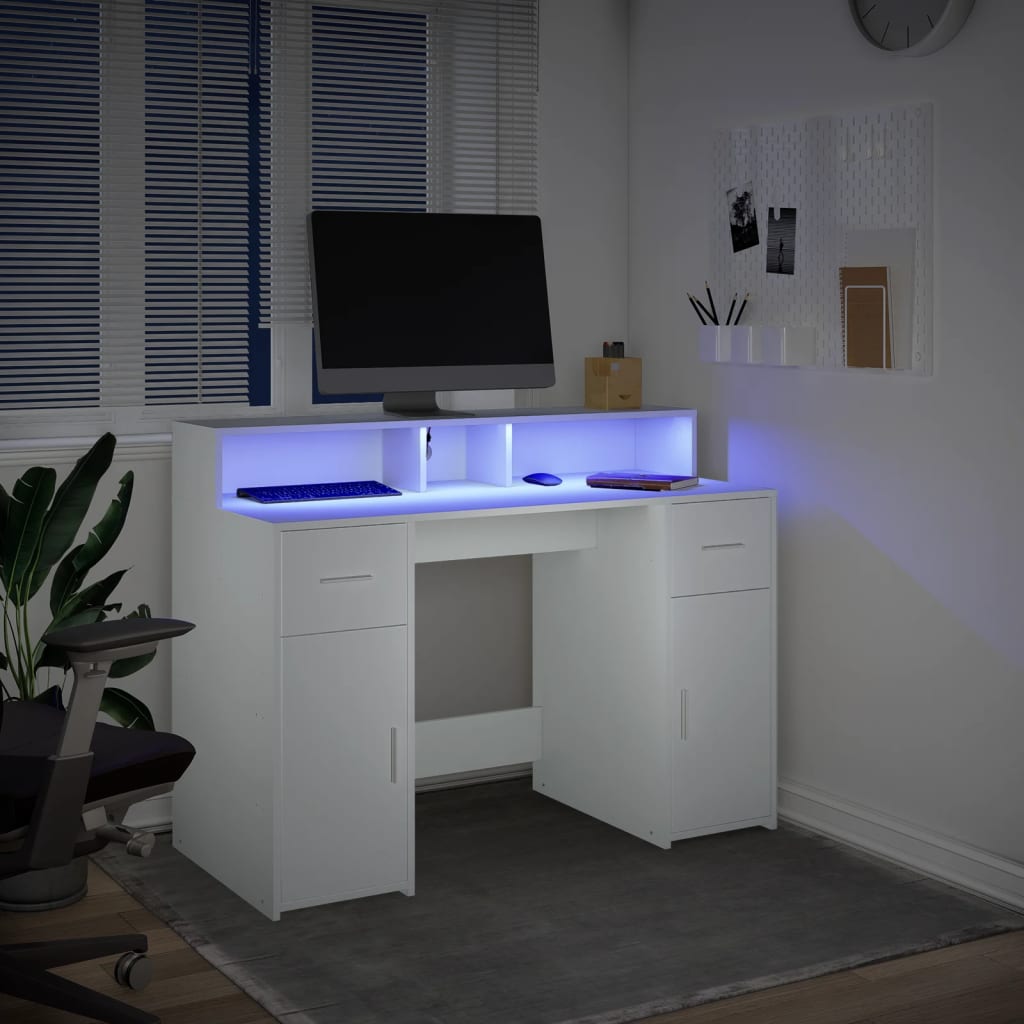 Bureau avec lumières LED blanc 120x55x91 cm bois d'ingénierie Bureaux vidaXL   