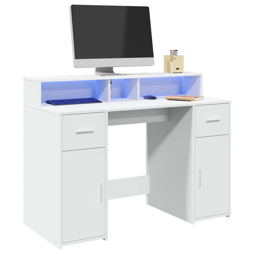 Bureau avec lumières LED blanc 120x55x91 cm bois d'ingénierie Bureaux vidaXL   