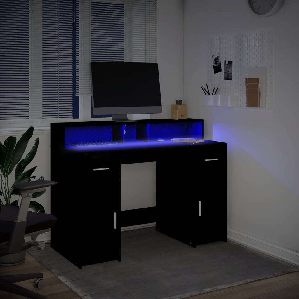 Bureau avec lumières LED noir 120x55x91 cm bois d'ingénierie Bureaux vidaXL   