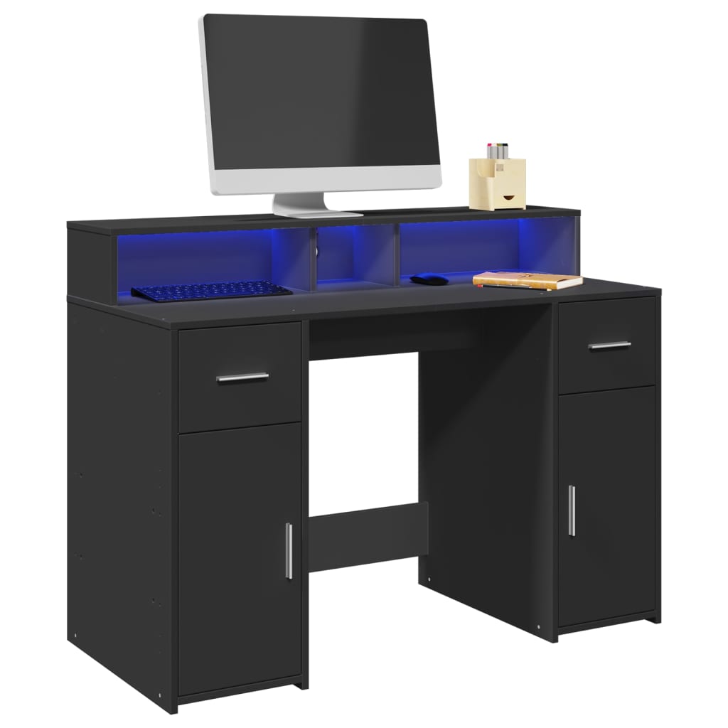 Bureau avec lumières LED noir 120x55x91 cm bois d'ingénierie Bureaux vidaXL   