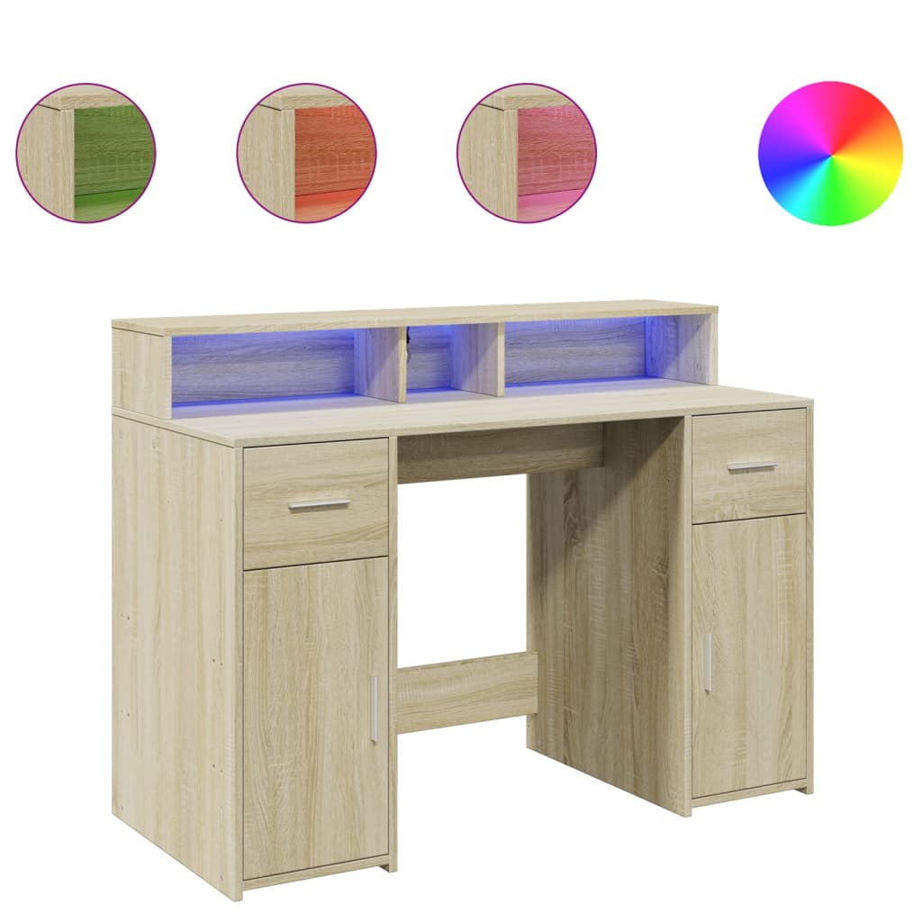 Bureau avec lumières LED chêne sonoma bois d'ingénierie Bureaux vidaXL   