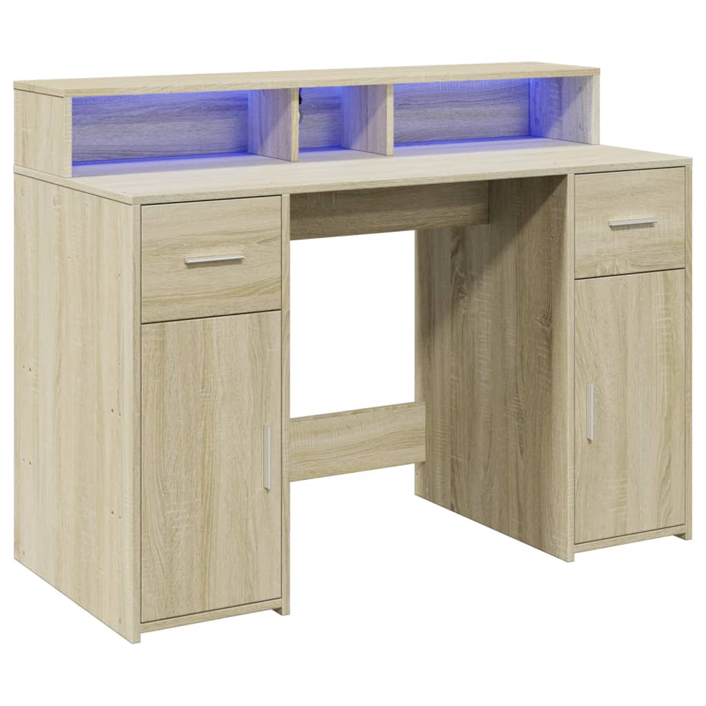 Bureau avec lumières LED chêne sonoma bois d'ingénierie Bureaux vidaXL   