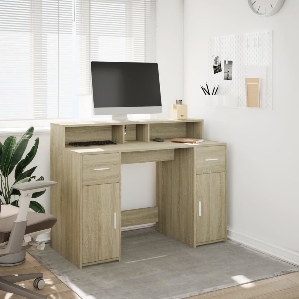 Bureau avec lumières LED chêne sonoma bois d'ingénierie Bureaux vidaXL   