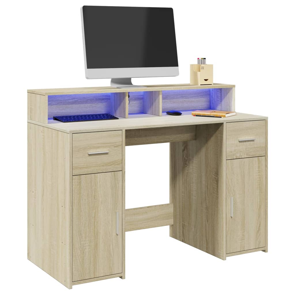 Bureau avec lumières LED chêne sonoma bois d'ingénierie Bureaux vidaXL   