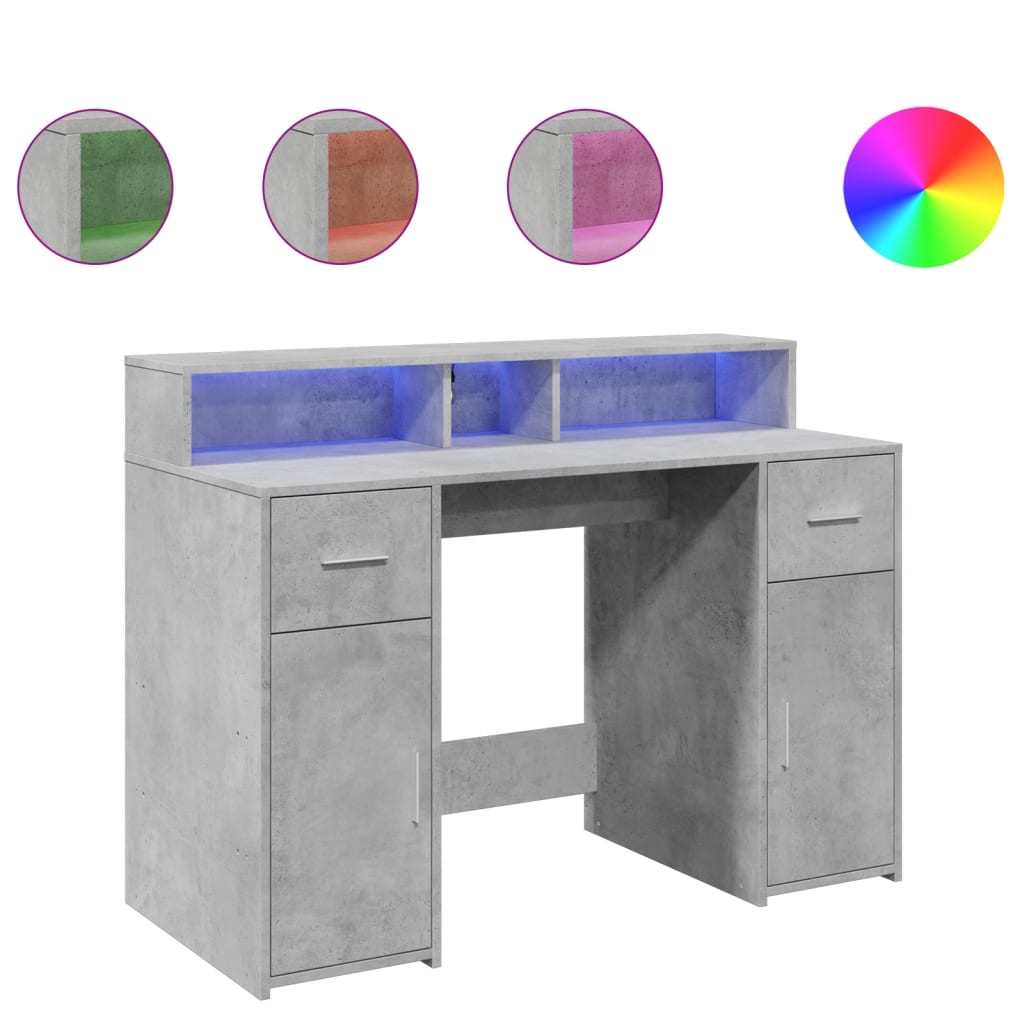 Bureau et lumières LED gris béton 120x55x91cm bois d'ingénierie Bureaux vidaXL   