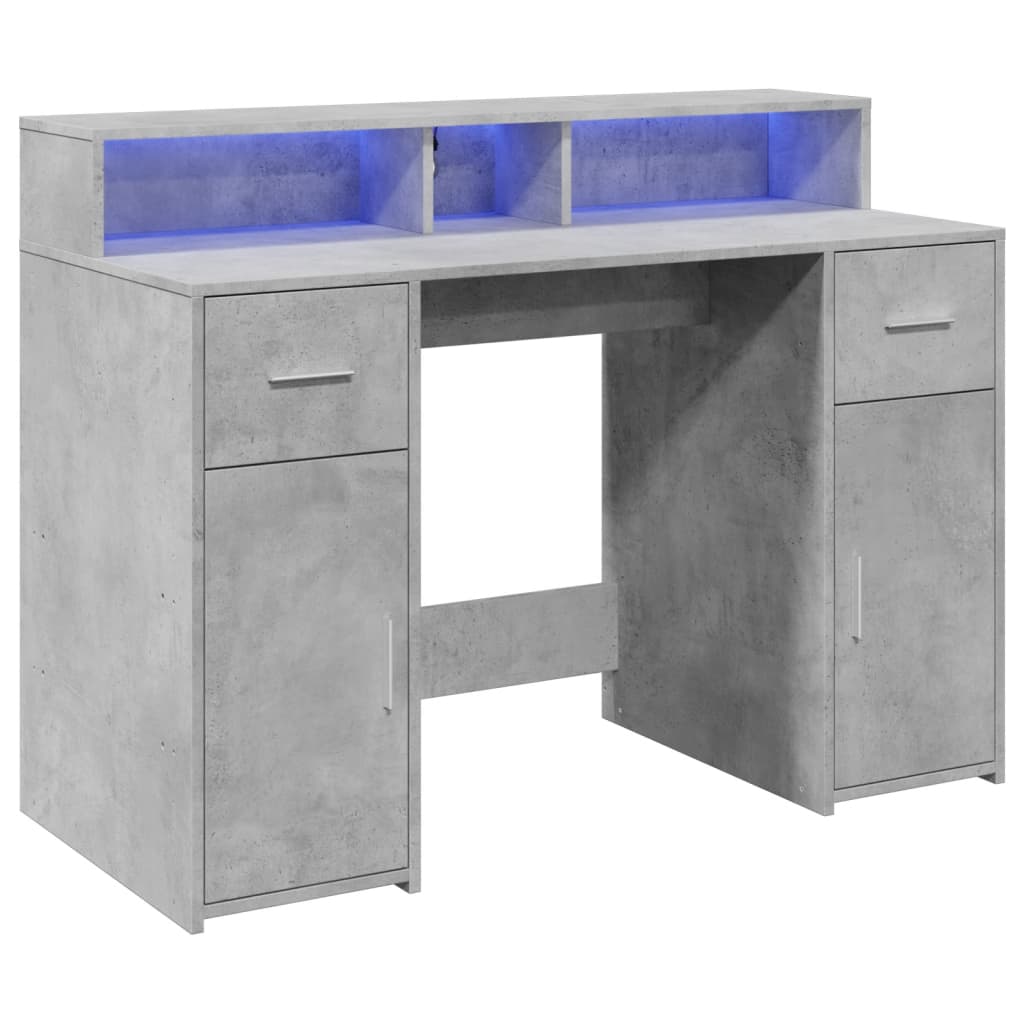 Bureau et lumières LED gris béton 120x55x91cm bois d'ingénierie Bureaux vidaXL   