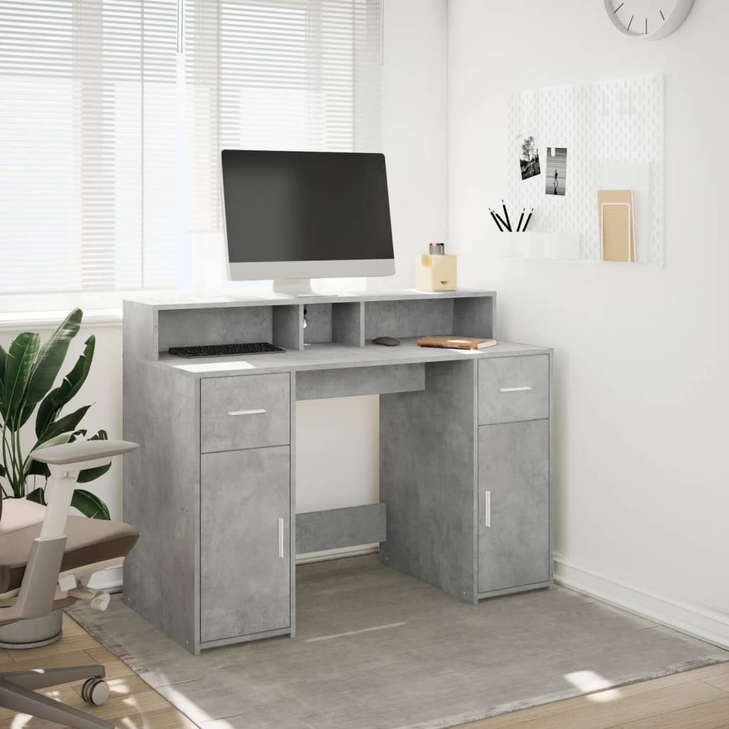 Bureau et lumières LED gris béton 120x55x91cm bois d'ingénierie Bureaux vidaXL   