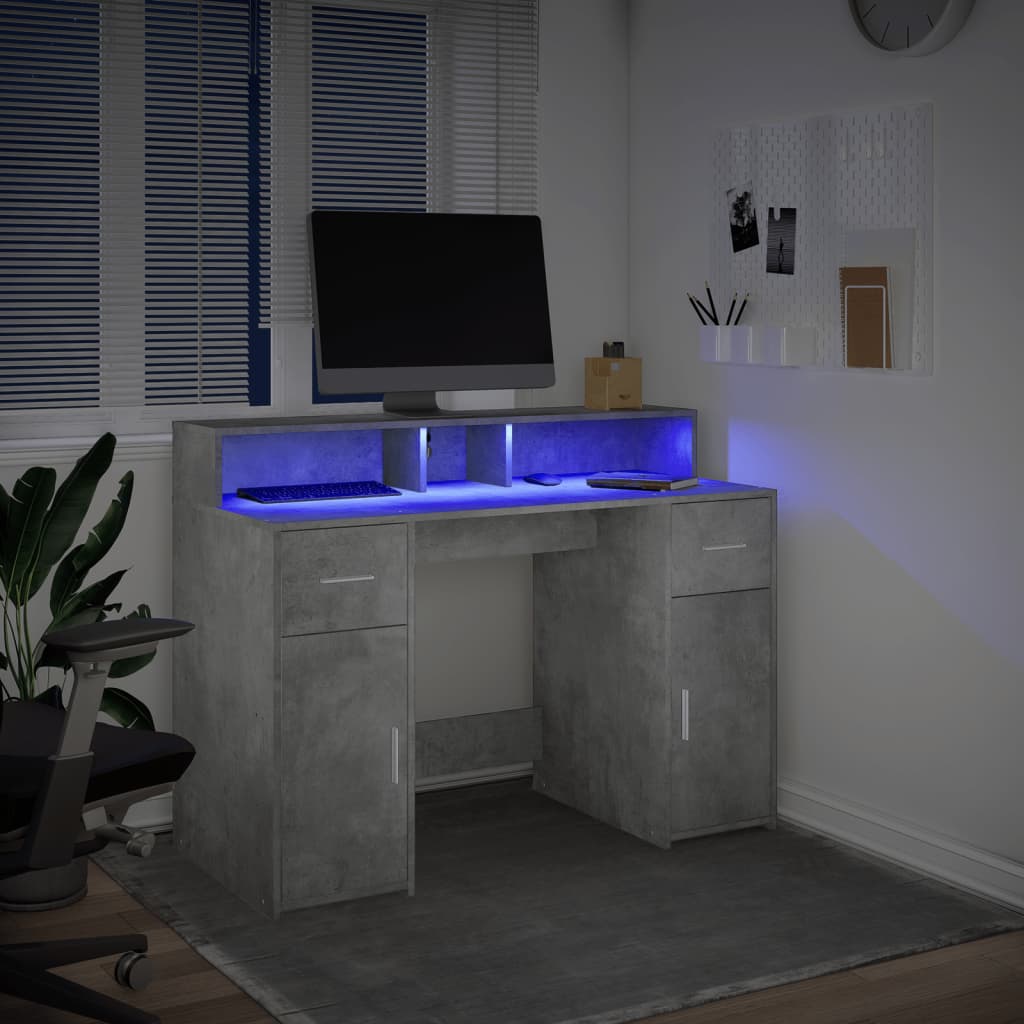 Bureau et lumières LED gris béton 120x55x91cm bois d'ingénierie Bureaux vidaXL   