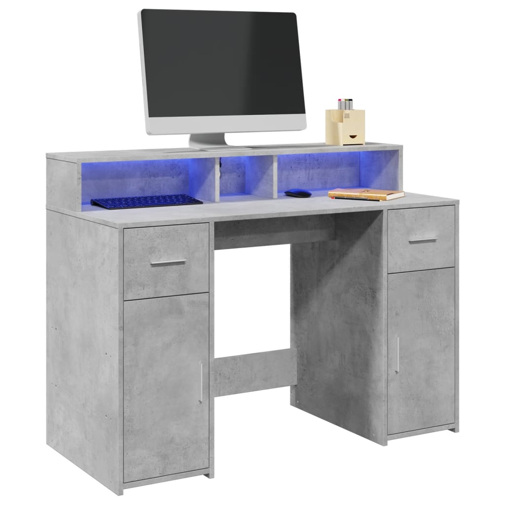 Bureau et lumières LED gris béton 120x55x91cm bois d'ingénierie Bureaux vidaXL   