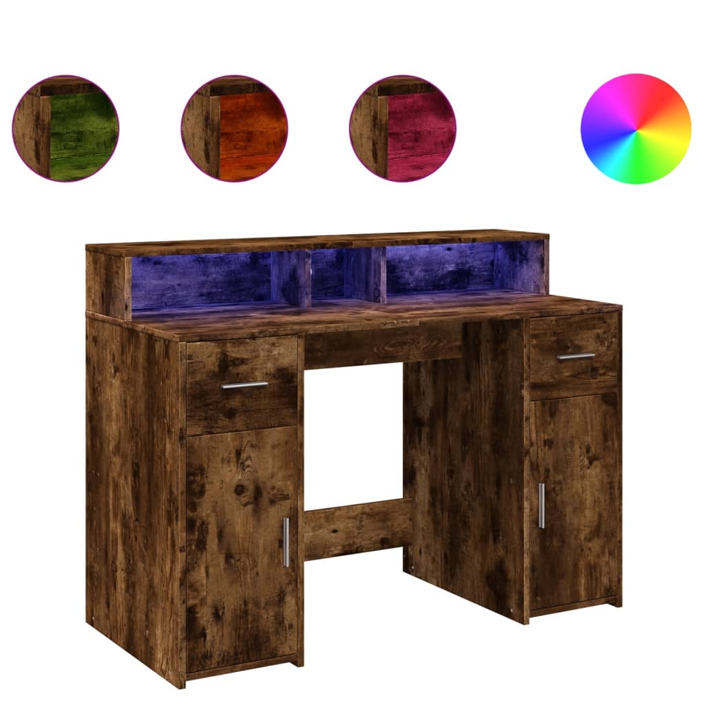 Bureau et lumières LED chêne fumé 120x55x91cm bois d'ingénierie Bureaux vidaXL   