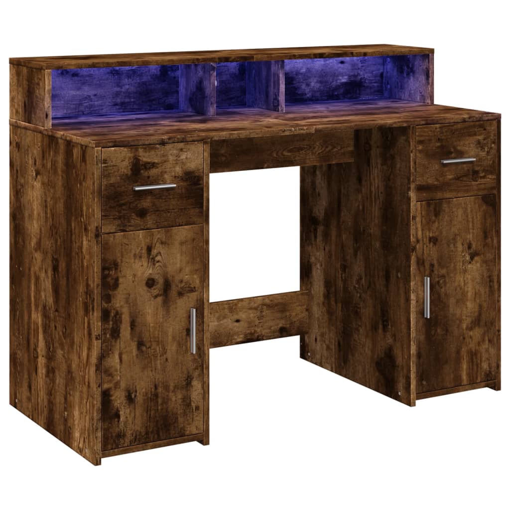 Bureau et lumières LED chêne fumé 120x55x91cm bois d'ingénierie Bureaux vidaXL   