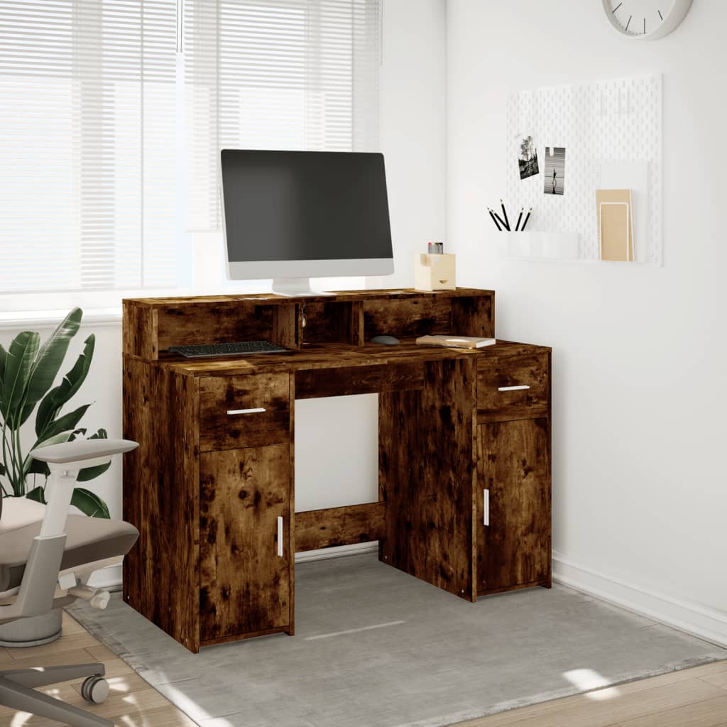 Bureau et lumières LED chêne fumé 120x55x91cm bois d'ingénierie Bureaux vidaXL   