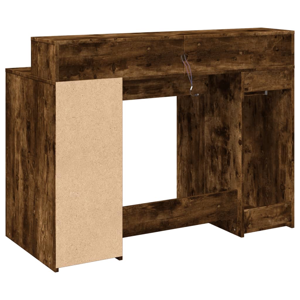 Bureau et lumières LED chêne fumé 120x55x91cm bois d'ingénierie Bureaux vidaXL   