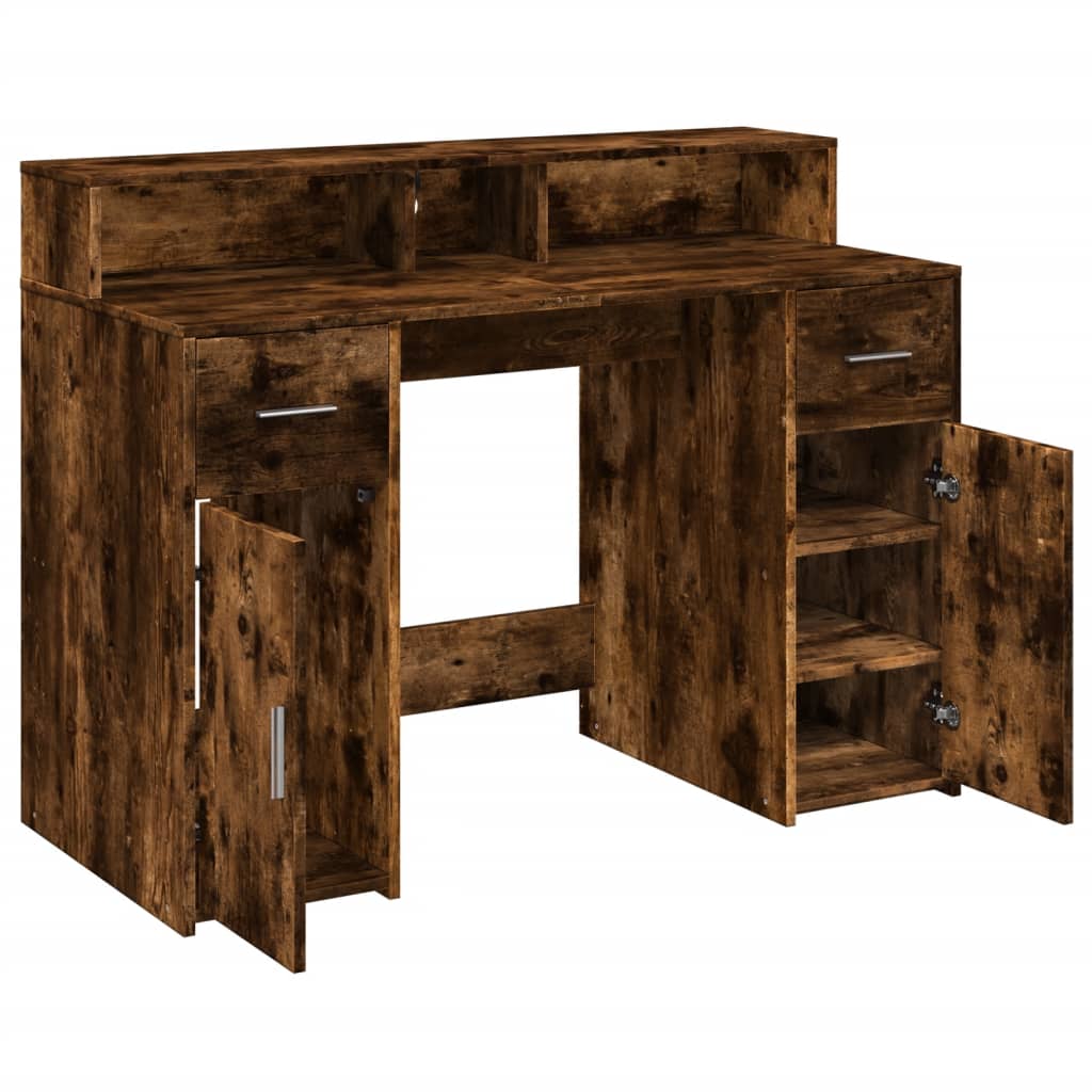 Bureau et lumières LED chêne fumé 120x55x91cm bois d'ingénierie Bureaux vidaXL   