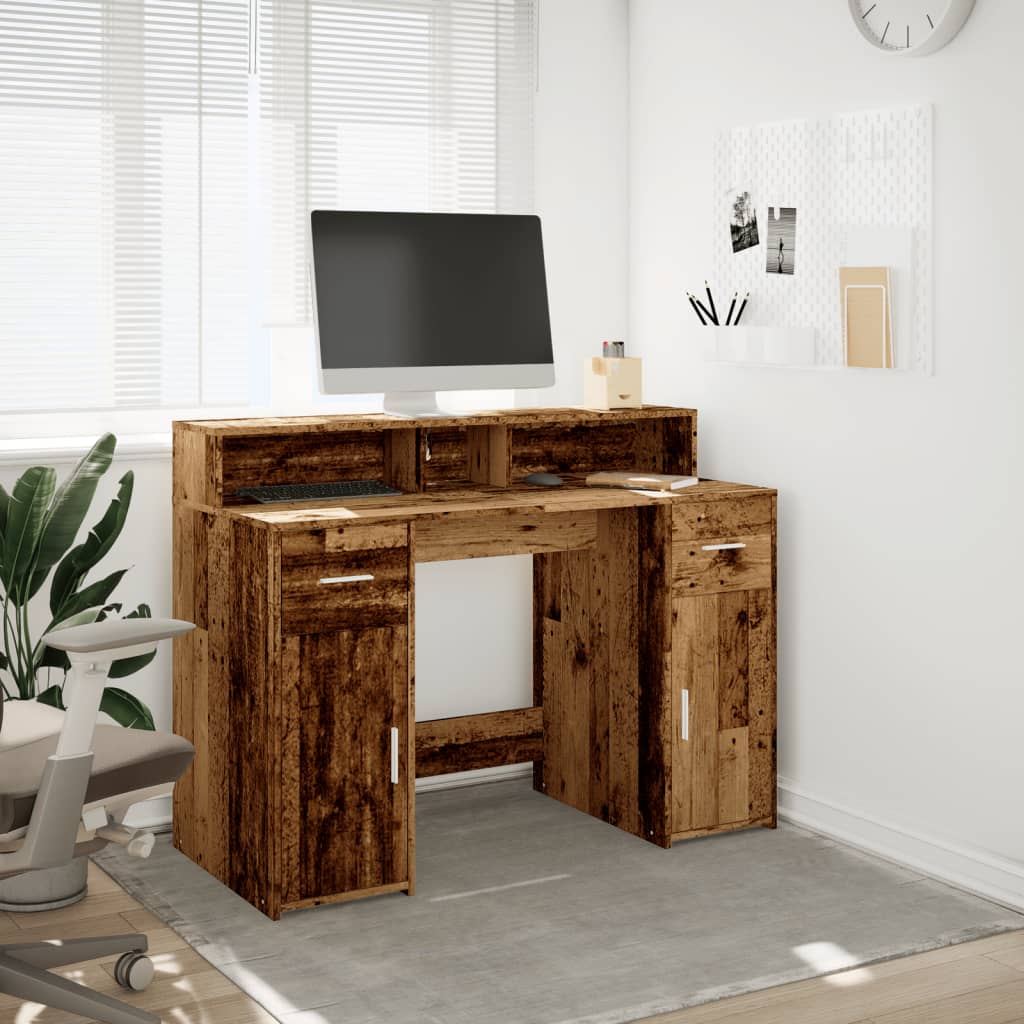 Bureau avec lumières LED vieux bois bois d'ingénierie Bureaux vidaXL   