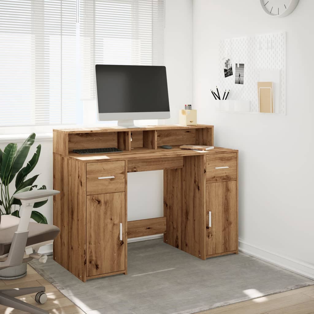 Bureau avec lumières LED chêne artisanal bois d'ingénierie Bureaux vidaXL   