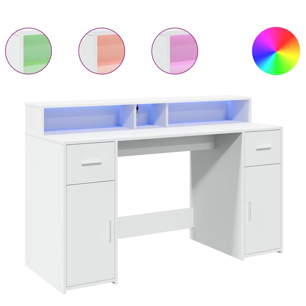 Bureau avec lumières LED blanc 140x55x91 cm bois d'ingénierie Bureaux vidaXL   