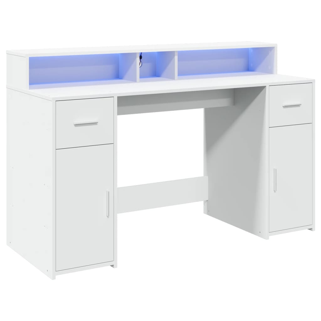 Bureau avec lumières LED blanc 140x55x91 cm bois d'ingénierie Bureaux vidaXL   