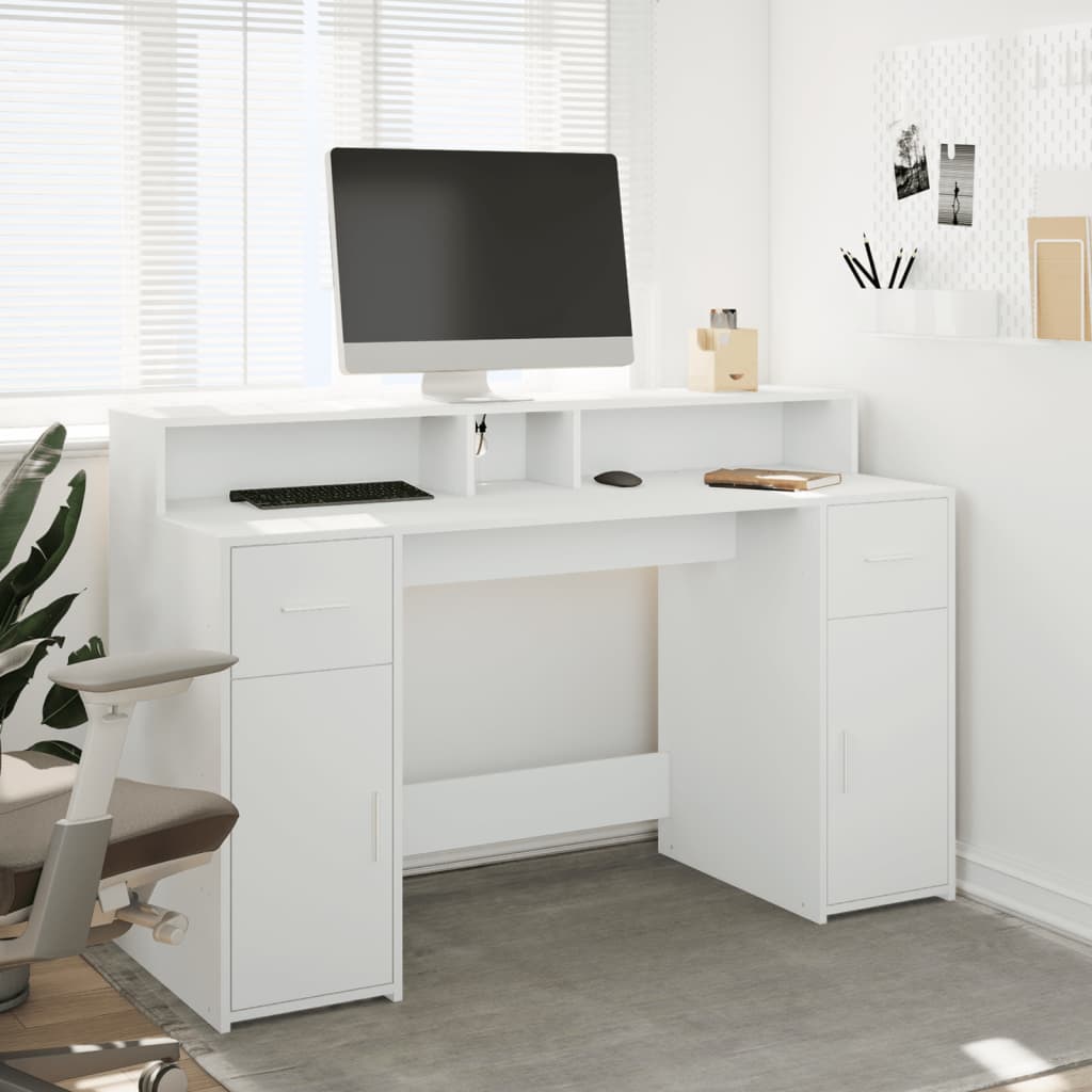 Bureau avec lumières LED blanc 140x55x91 cm bois d'ingénierie Bureaux vidaXL   