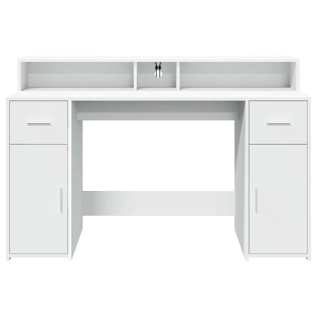 Bureau avec lumières LED blanc 140x55x91 cm bois d'ingénierie Bureaux vidaXL   