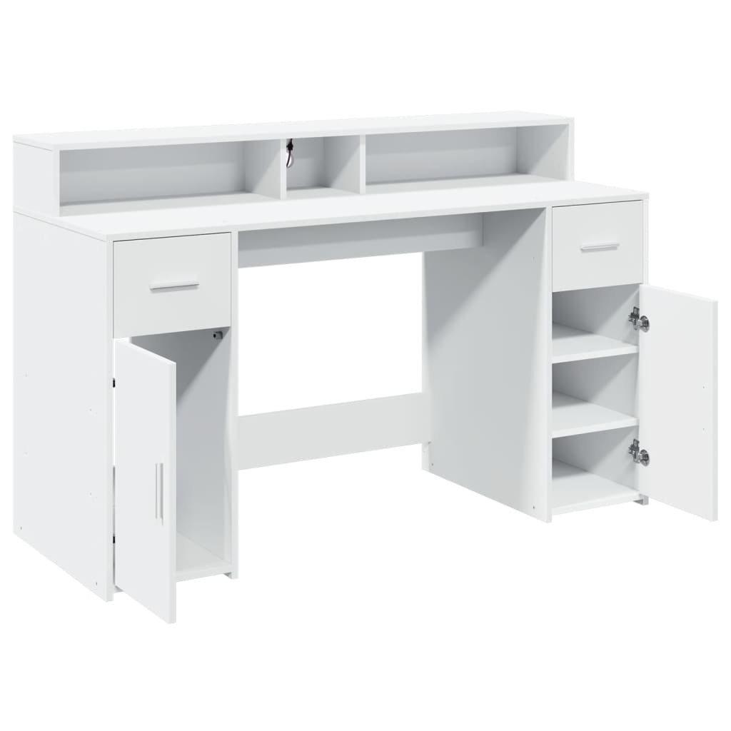 Bureau avec lumières LED blanc 140x55x91 cm bois d'ingénierie Bureaux vidaXL   