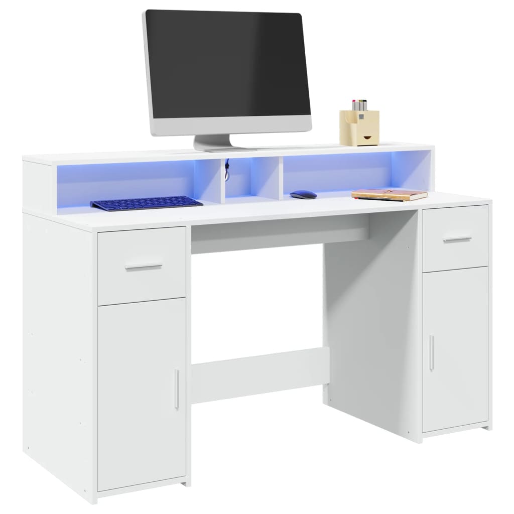 Bureau avec lumières LED blanc 140x55x91 cm bois d'ingénierie Bureaux vidaXL   