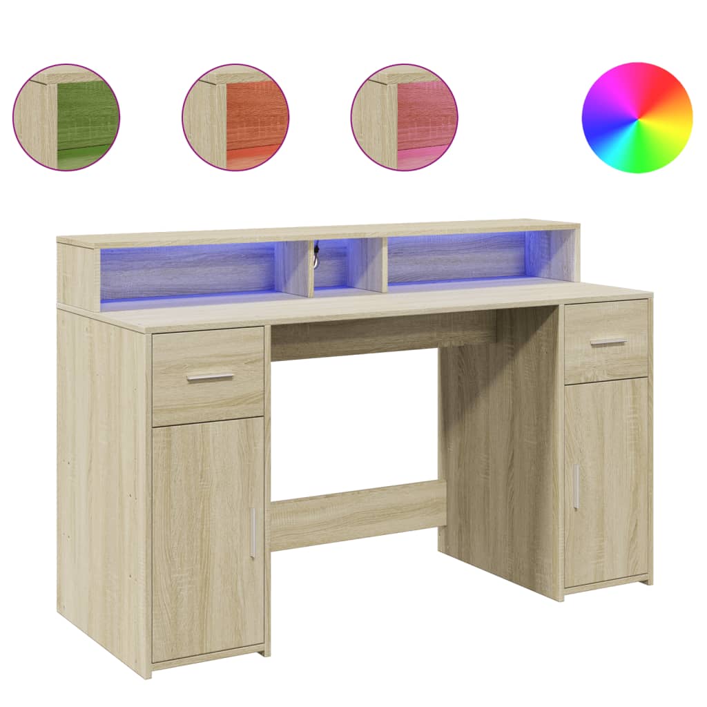 Bureau avec lumières LED chêne sonoma bois d'ingénierie Bureaux vidaXL   