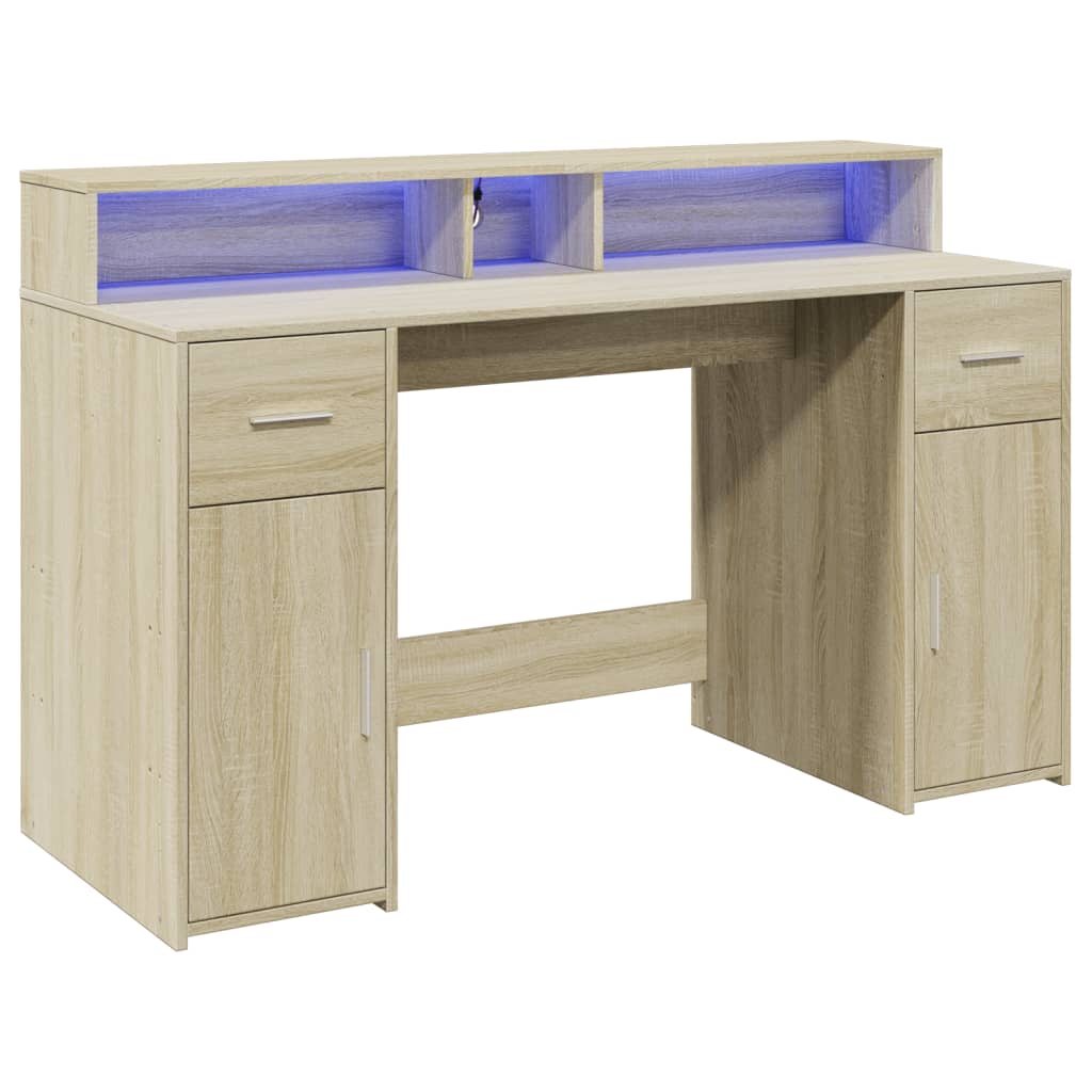 Bureau avec lumières LED chêne sonoma bois d'ingénierie Bureaux vidaXL   