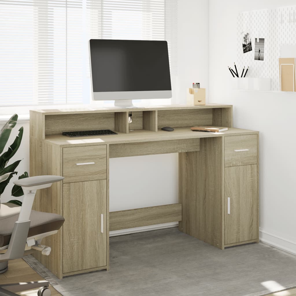 Bureau avec lumières LED chêne sonoma bois d'ingénierie Bureaux vidaXL   