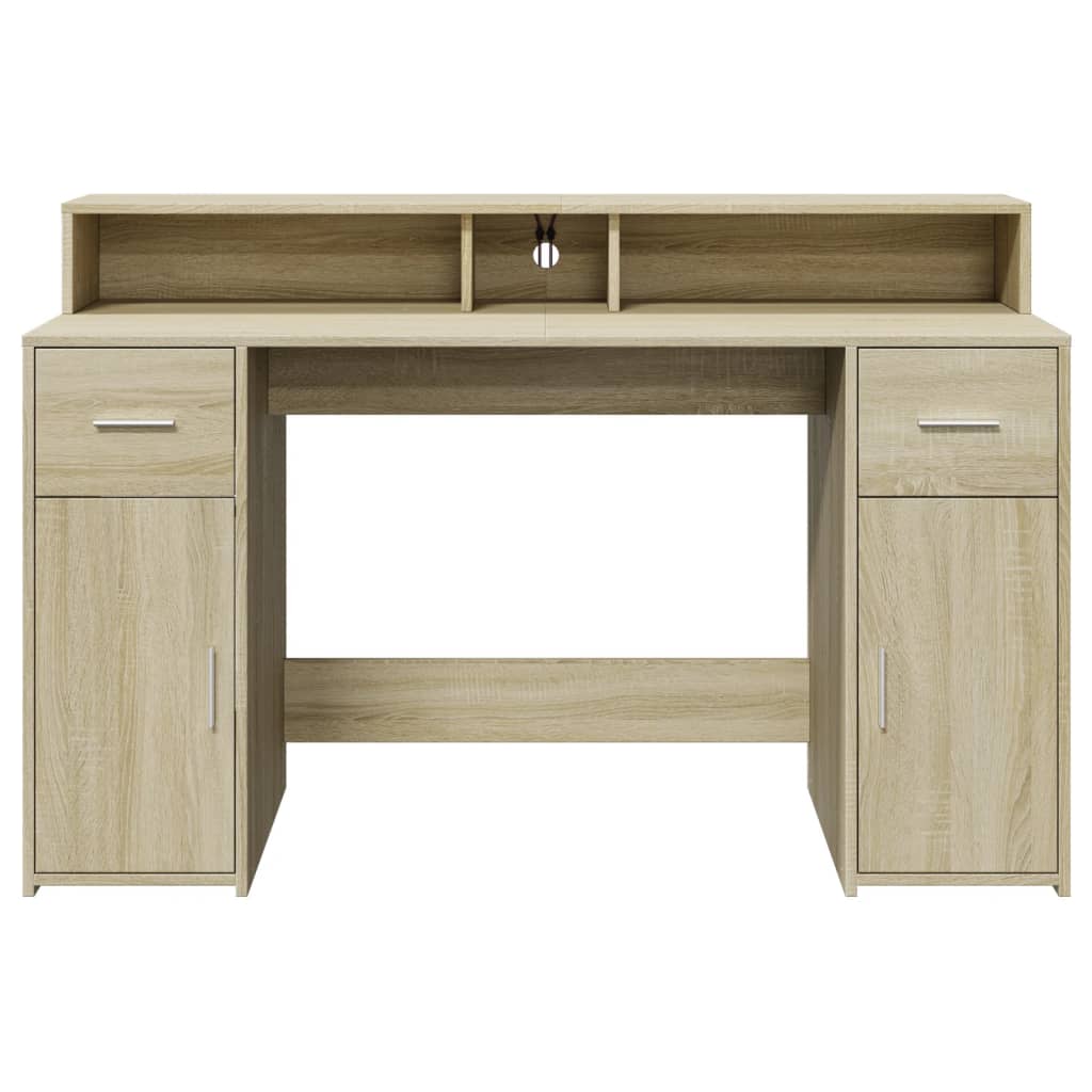 Bureau avec lumières LED chêne sonoma bois d'ingénierie Bureaux vidaXL   