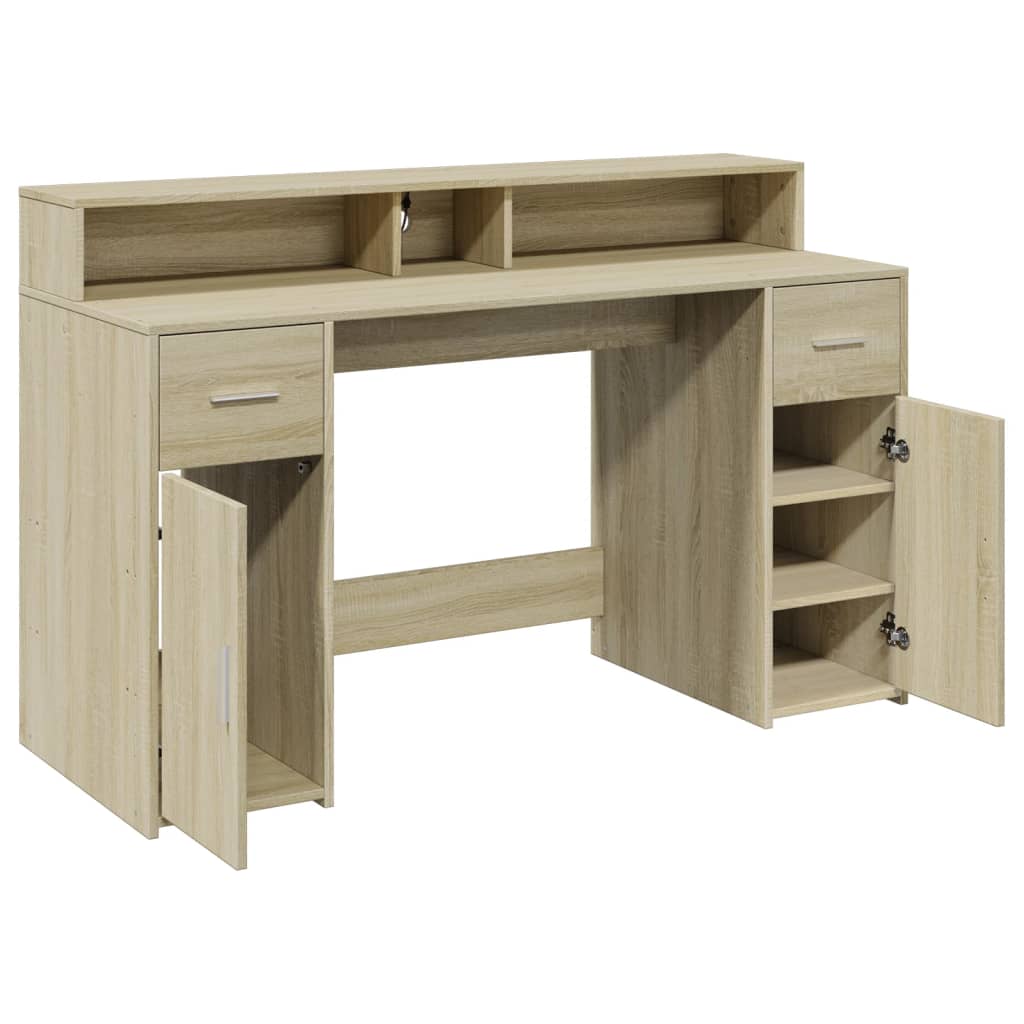 Bureau avec lumières LED chêne sonoma bois d'ingénierie Bureaux vidaXL   