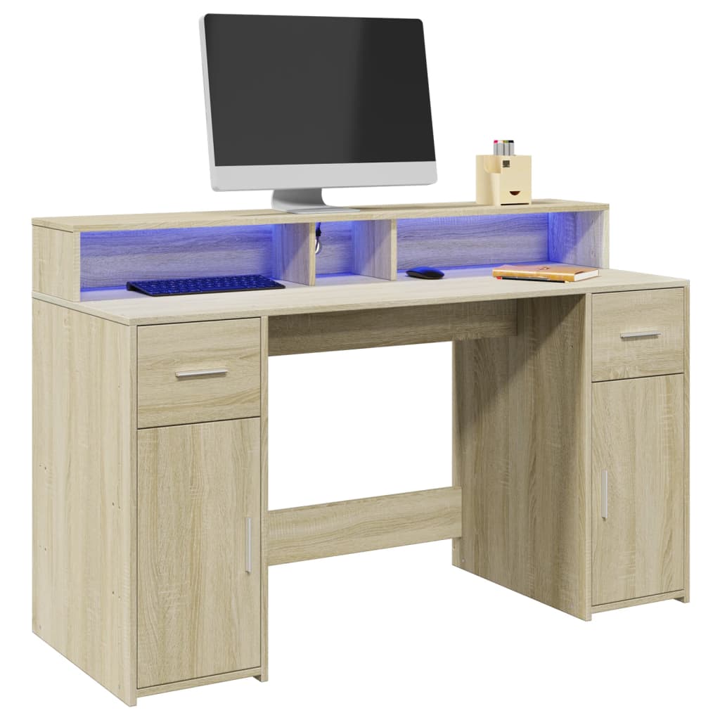 Bureau avec lumières LED chêne sonoma bois d'ingénierie Bureaux vidaXL   